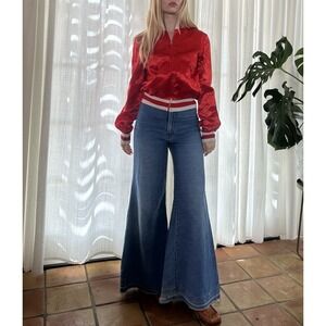 Vintage 70s Red Satin Bomber Jacket Roller Girl Farrah Fawcett Disco 1970s